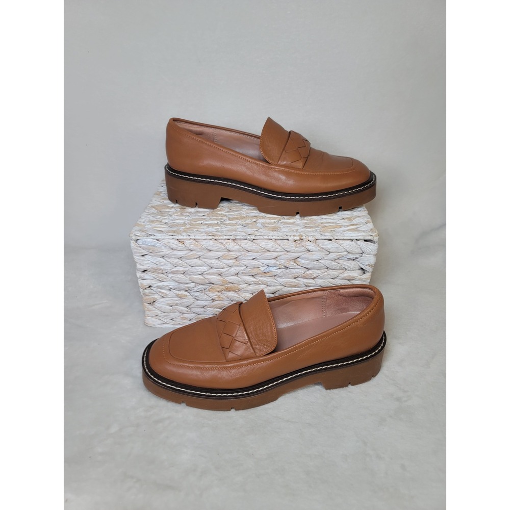 Nordstrom Y2K Dark Academia Loafers Career‎ Tan Braided Leather Chunky Size 10